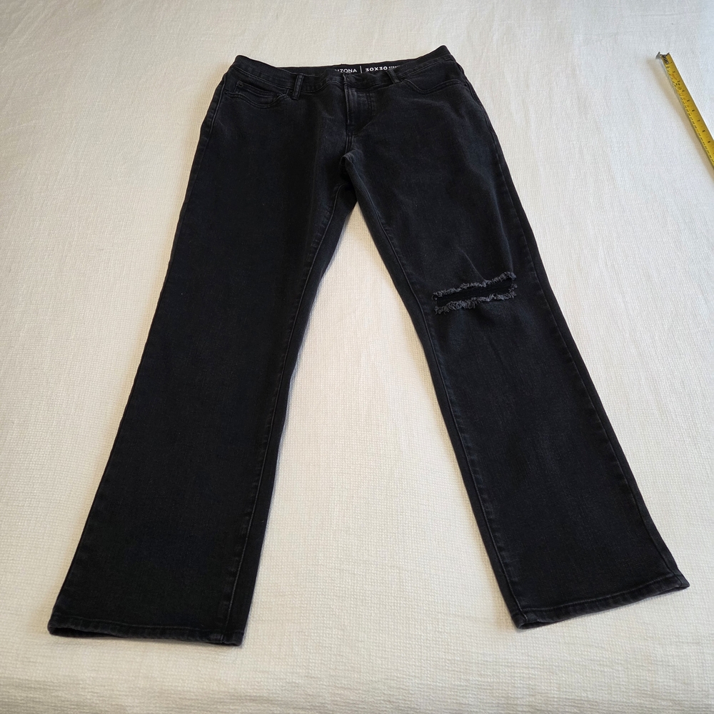 Arizona Jean Company Black Flare Jeans with Distressed Knee